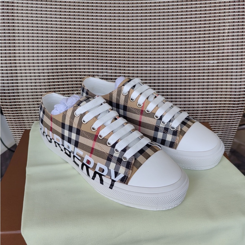 Burberry Plaid Canvas Sneakers with White Accents